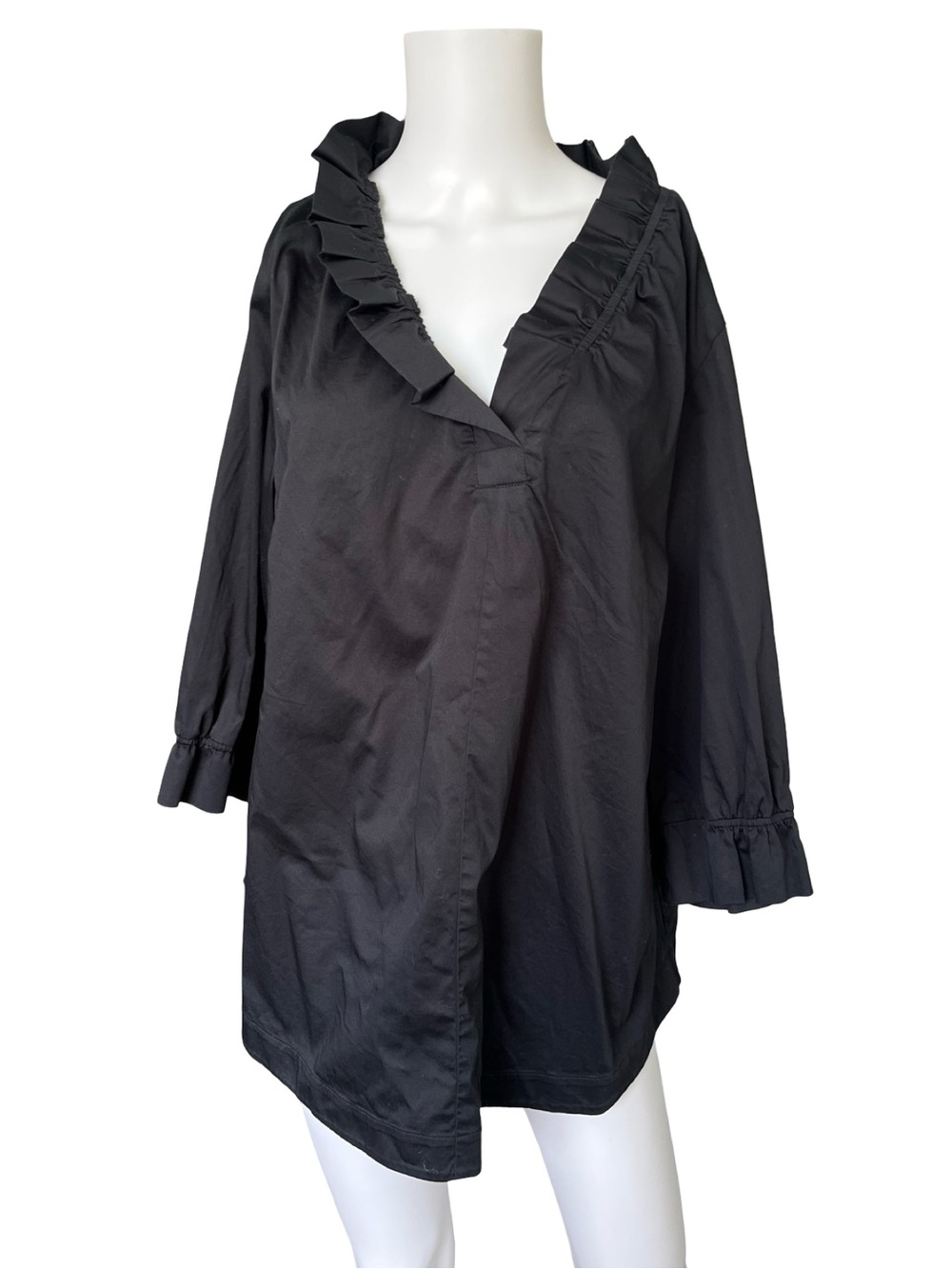 Soft Surroundings Black Blouse Long Sleeve Ruffle Collar Womens Plus Size 1X